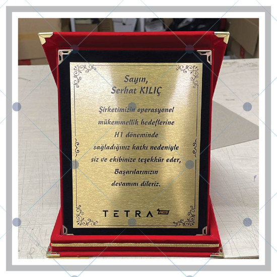 Kadife kutulu metal baskılı plaket